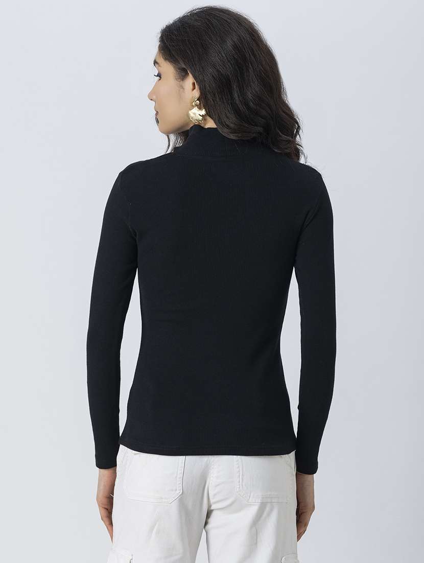women solid long sleeves choker regular top - 21247403 - Standard Image - 4