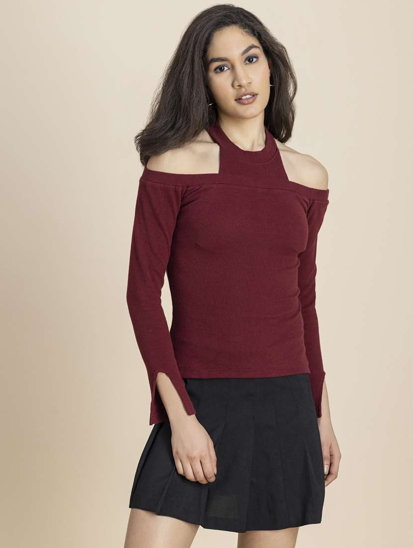 women solid long sleeves regular top