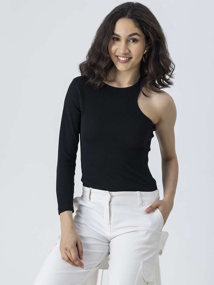 black cotton jersey regular top