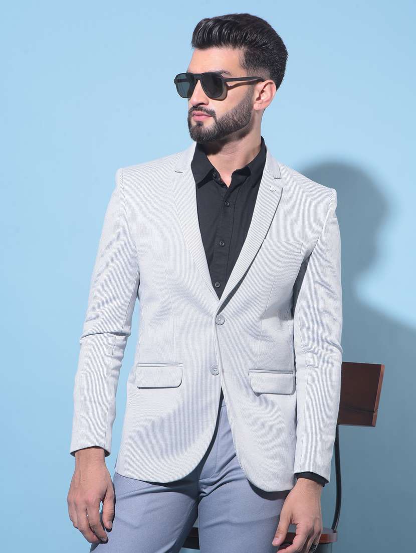 men long sleeved striped single breasted casual blazer