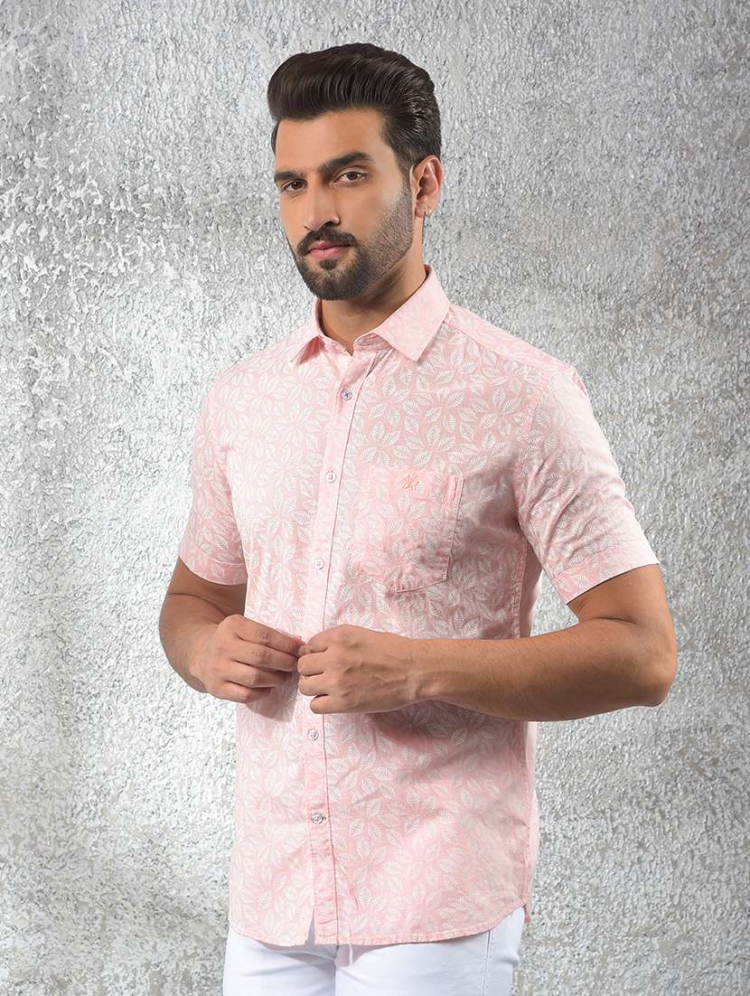 men pink short sleeve printed casual shirt - 21247538 - Standard Image - 1