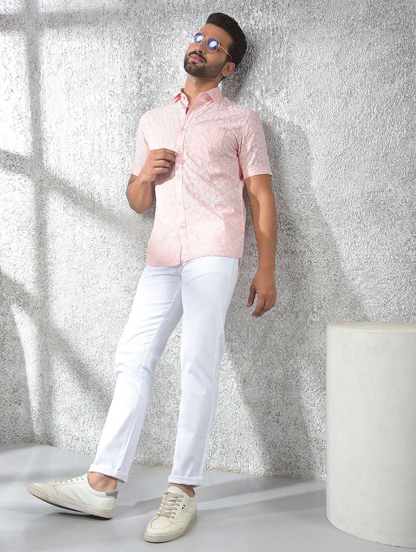 men pink short sleeve printed casual shirt - 21247538 - Standard Image - 4