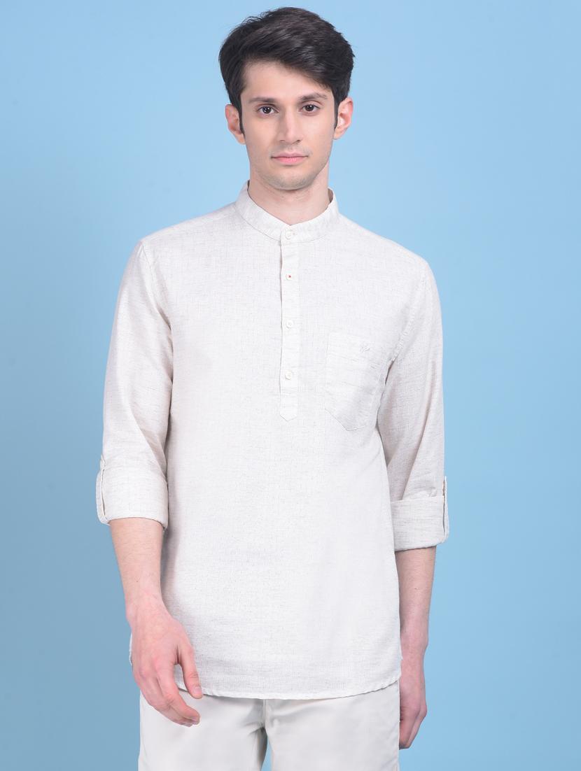 men white plain short kurta - 21247540 - Standard Image - 1