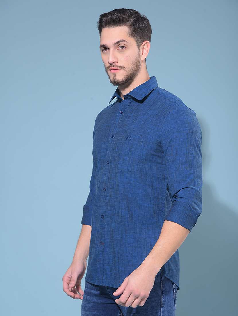 blue self design casual shirt - 21247578 -  Standard Image - 1