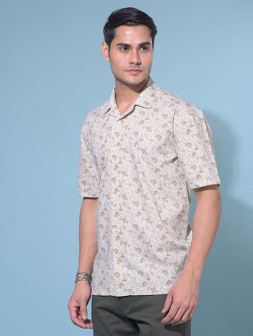 crimsoune club men's beige floral print cotton resort shirt - 21247594 -  Standard Image - 1
