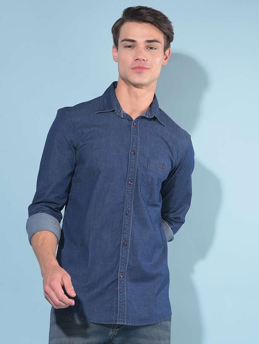 navy blue cotton casual shirt