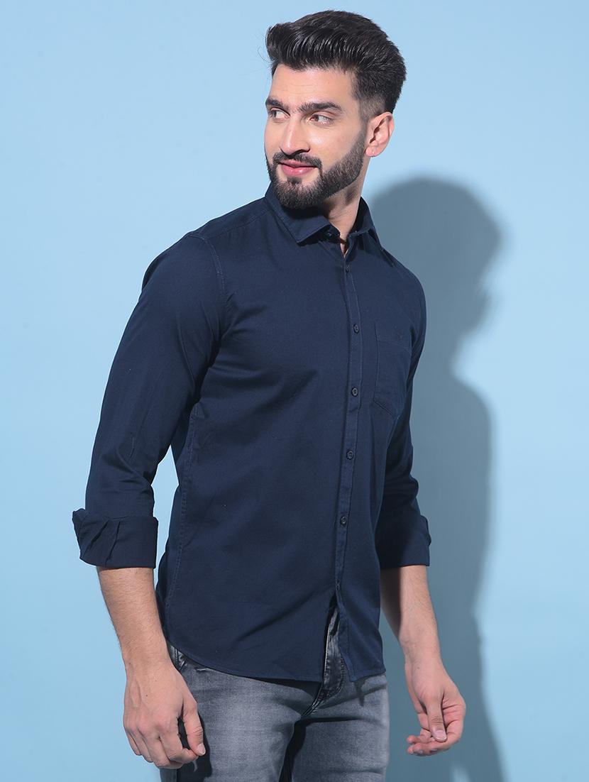 navy blue cotton casual shirt - 21247646 - Standard Image - 1