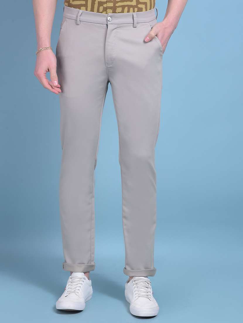 men solid mid rise chinos