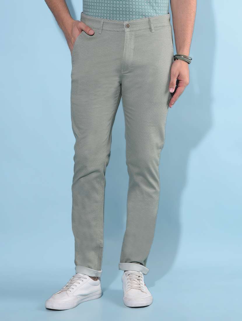 men mid rise cotton flat front casual trouser