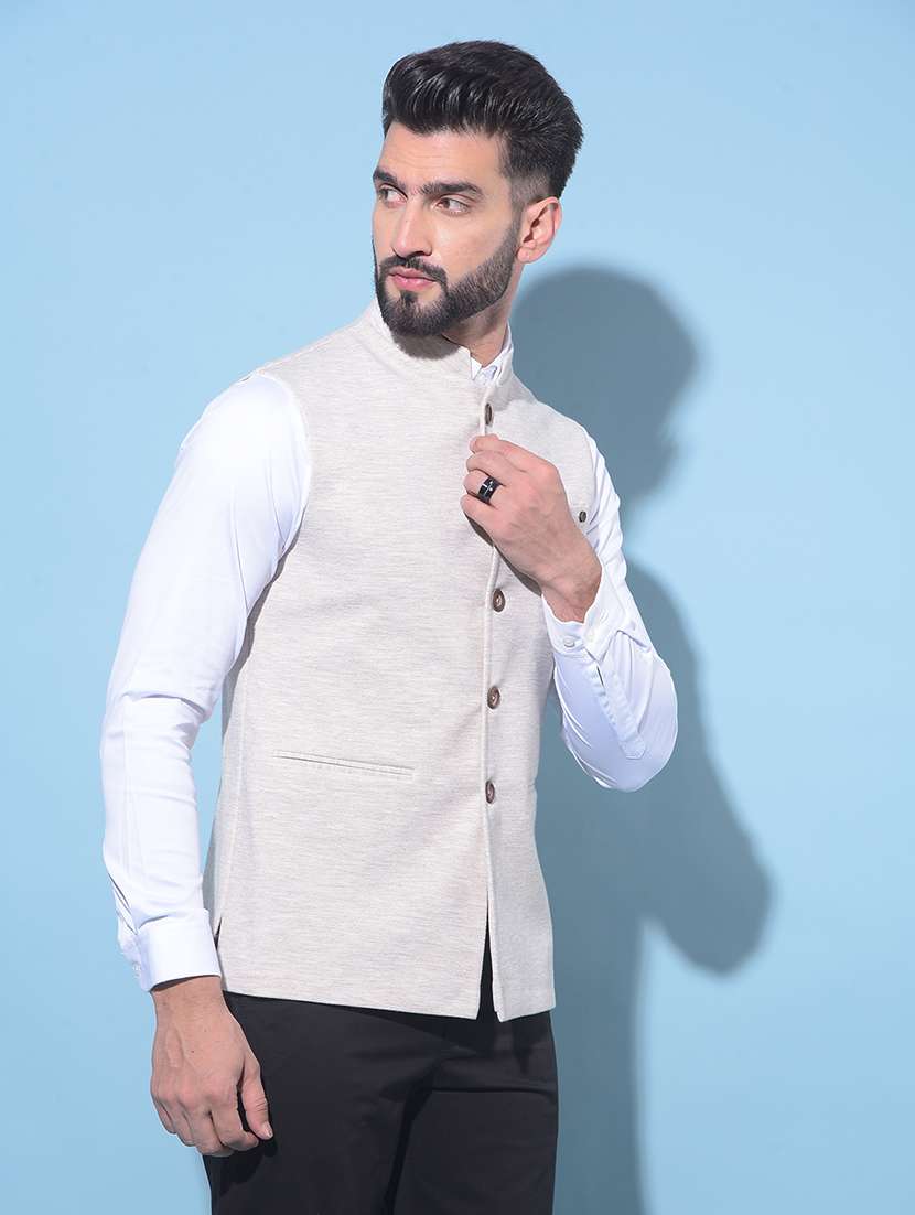 beige solid classic waist coat - 21247961 - Standard Image - 1