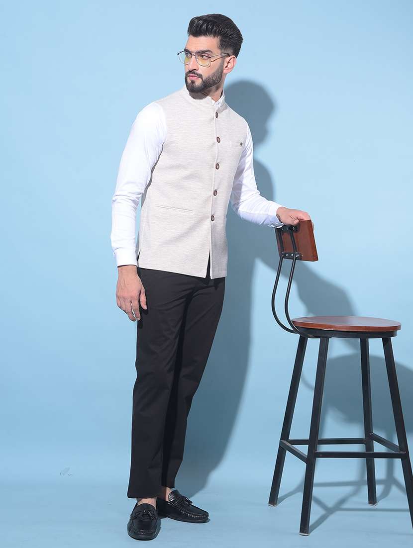 beige solid classic waist coat - 21247961 - Standard Image - 4