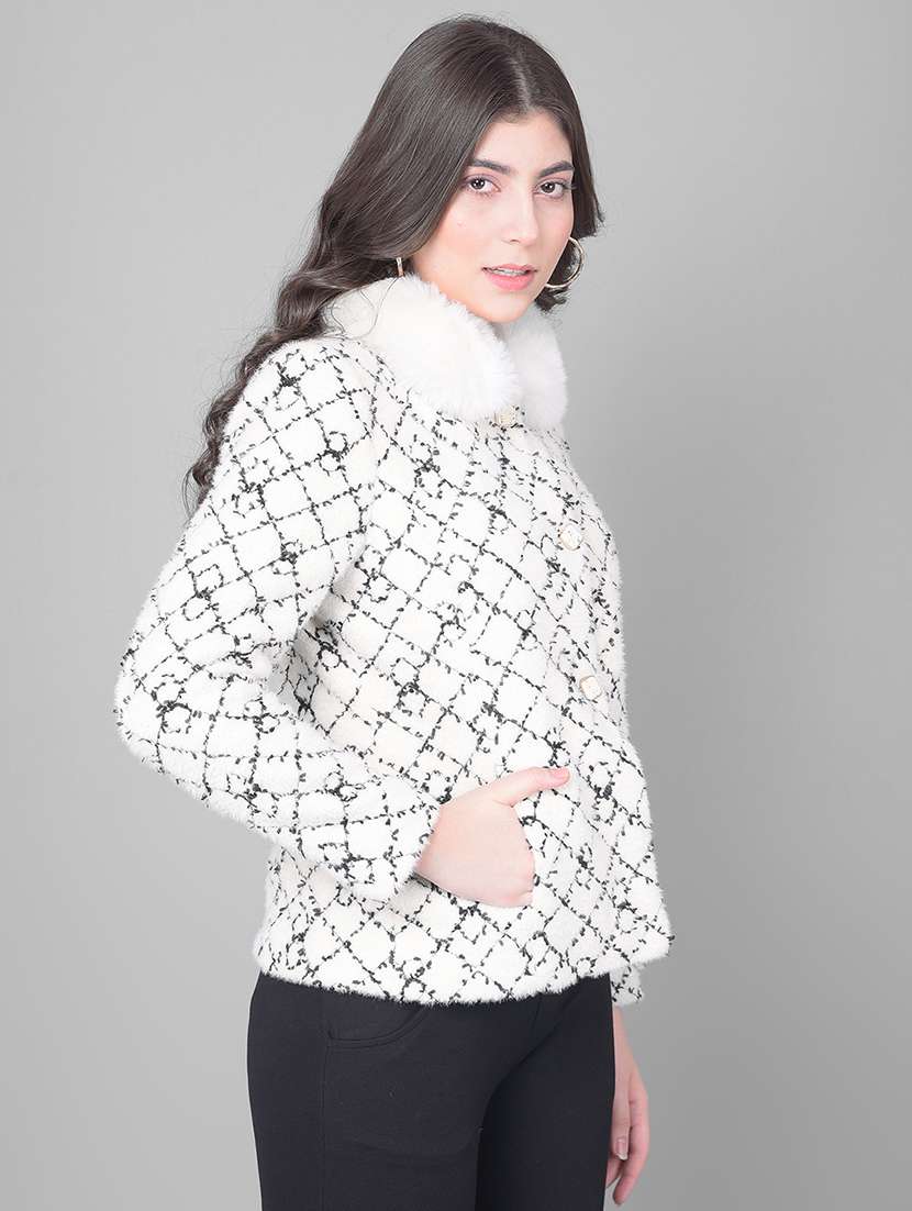 women off white self-designed fur coat