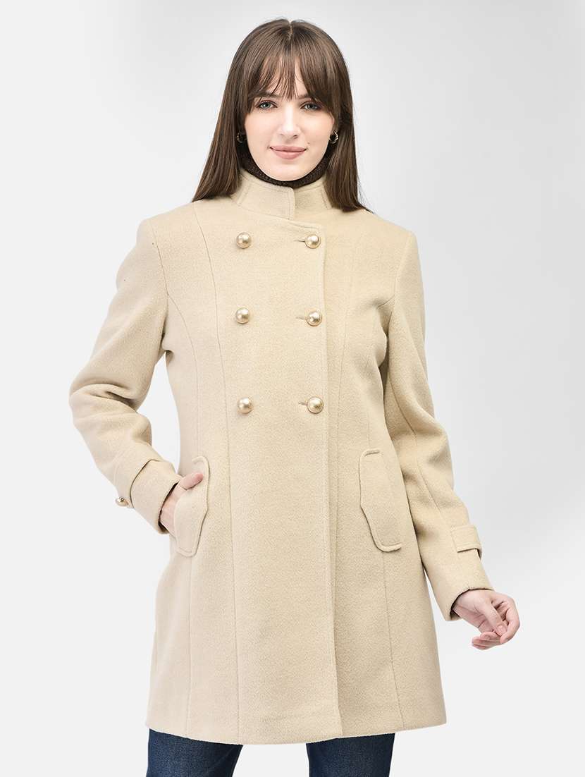 women full sleeve solid trench coat