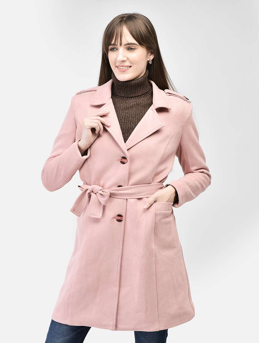 women full sleeve solid trench coat
