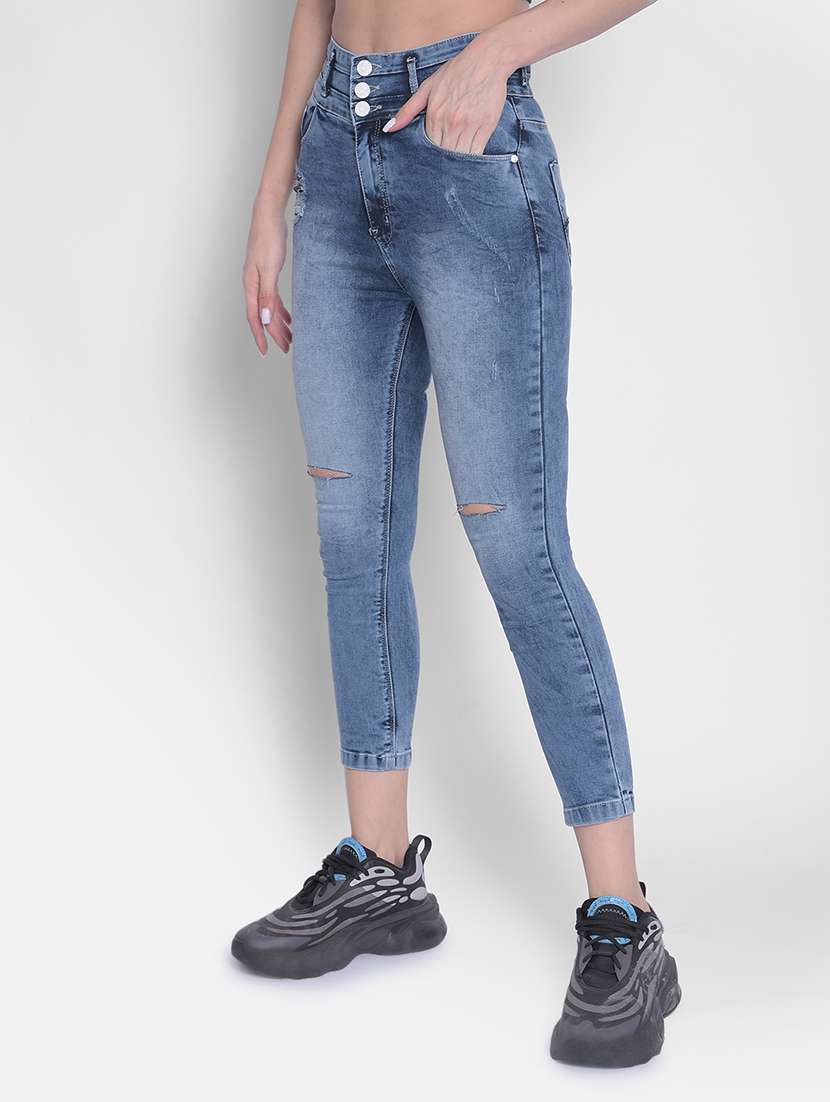 women mid rise plain denim jeans - 21247982 -  Standard Image - 1