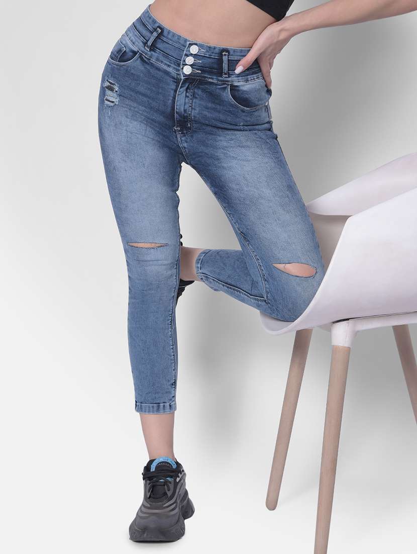 women mid rise plain denim jeans - 21247982 -  Standard Image - 4