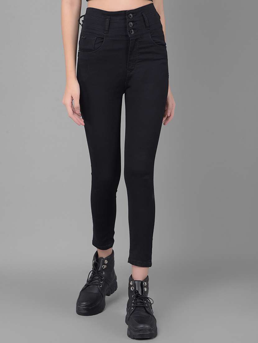 women high rise plain denim jeans