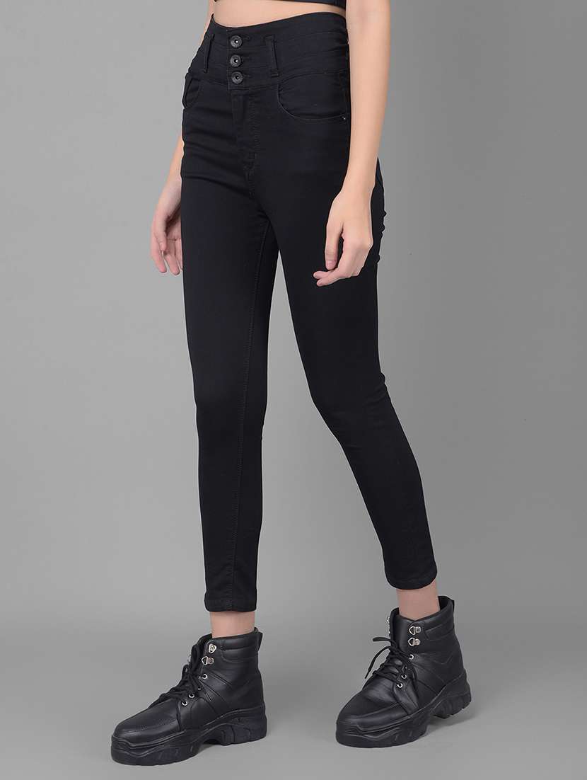women high rise plain denim jeans - 21247983 -  Standard Image - 1