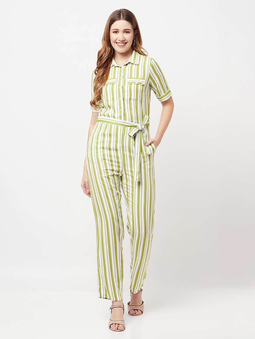 green viscose full leg  jumpsuit