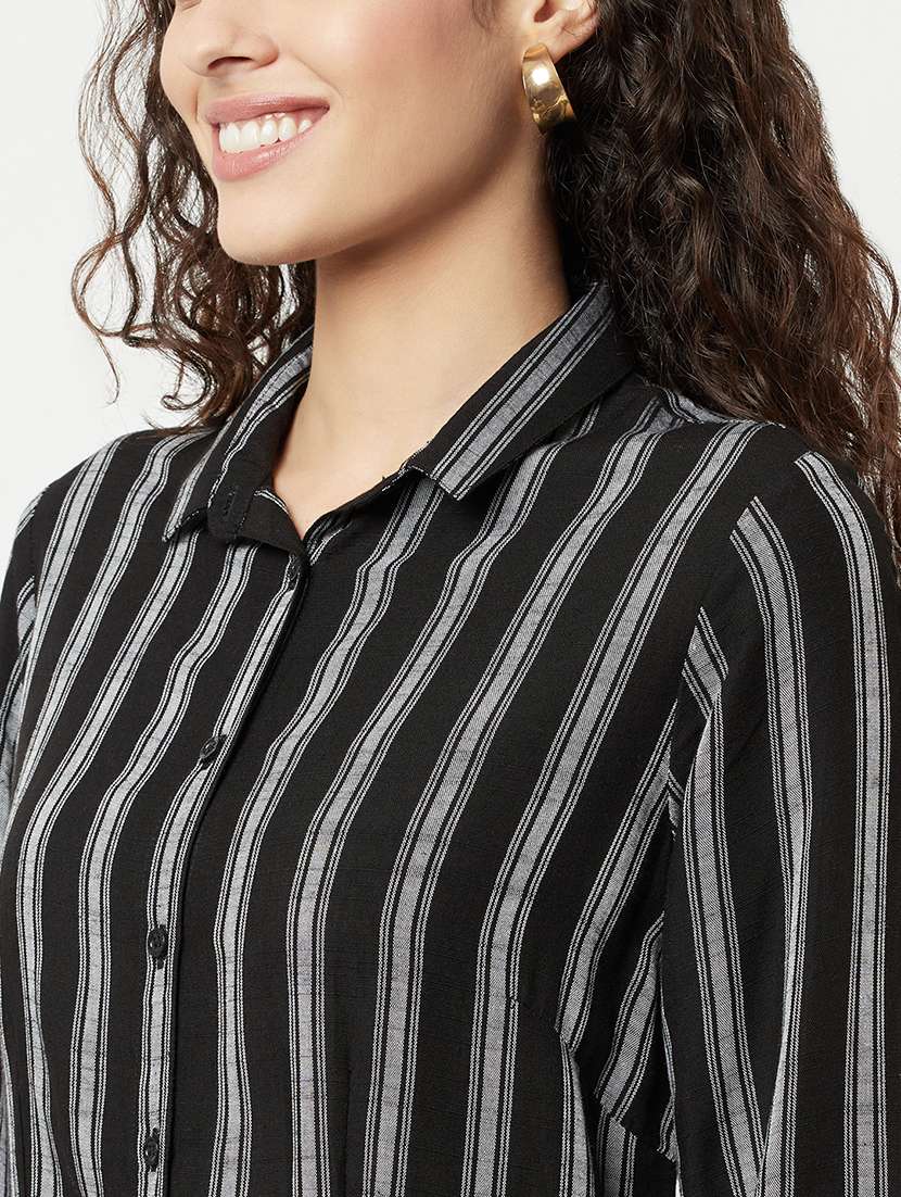 women striped collar shirt - 21248075 - Standard Image - 4