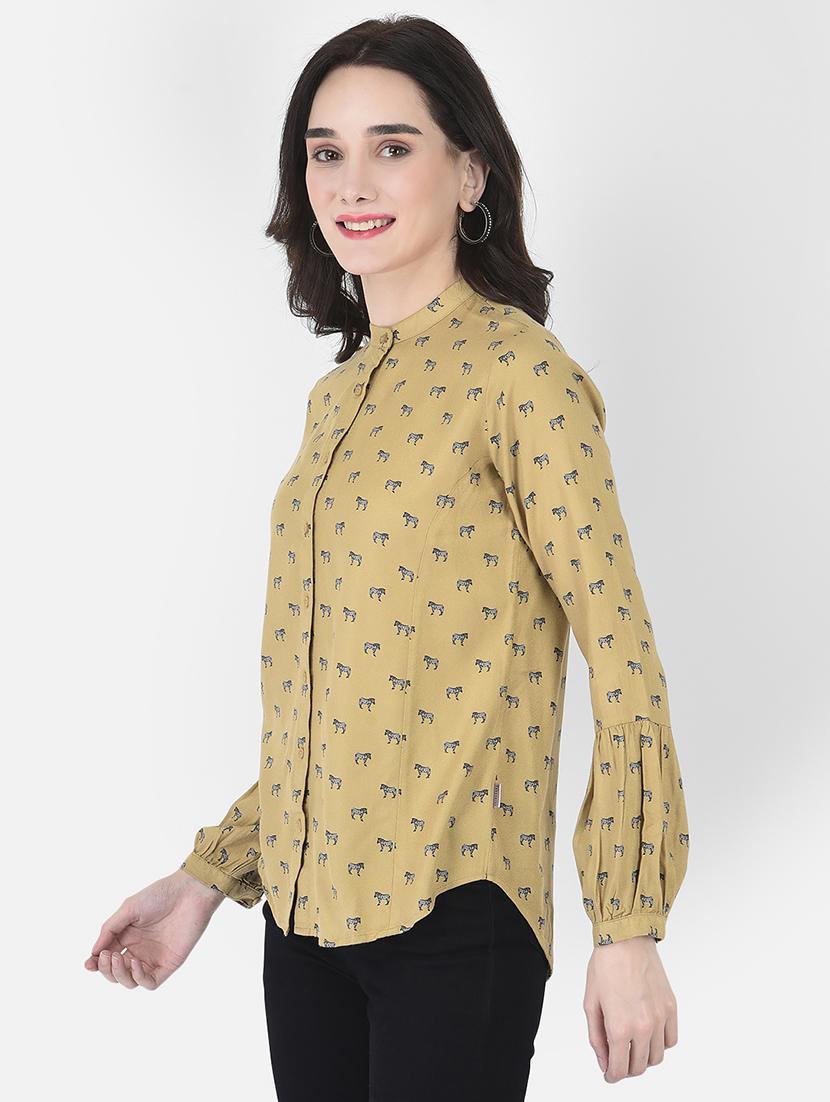 khaki viscose regular shirt - 21248079 - Standard Image - 1