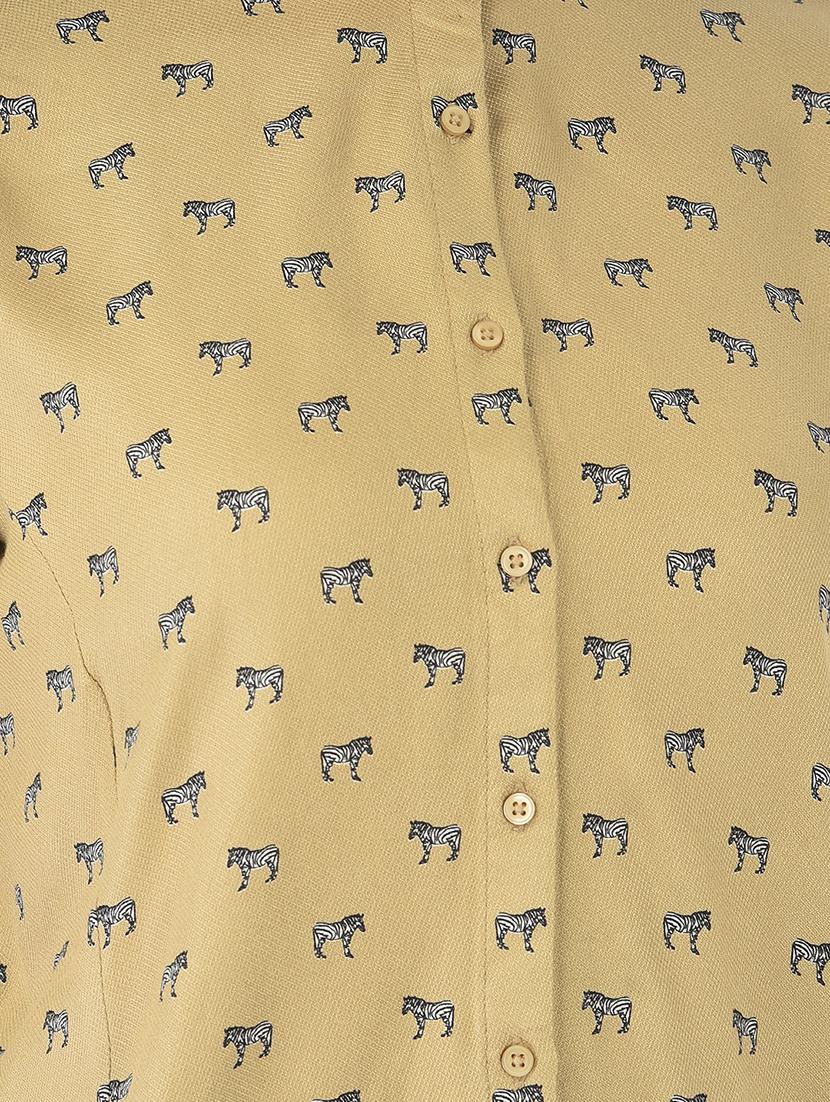 khaki viscose regular shirt - 21248079 - Standard Image - 4