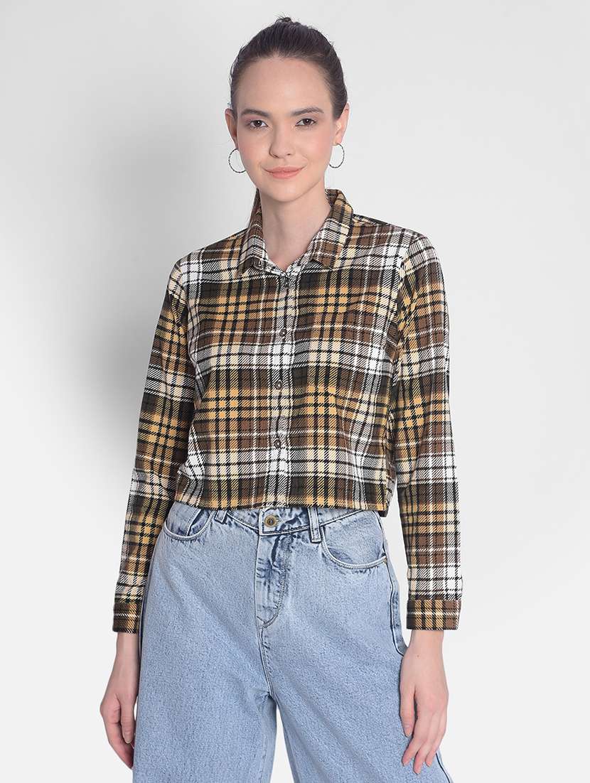 brown cotton crop shirt