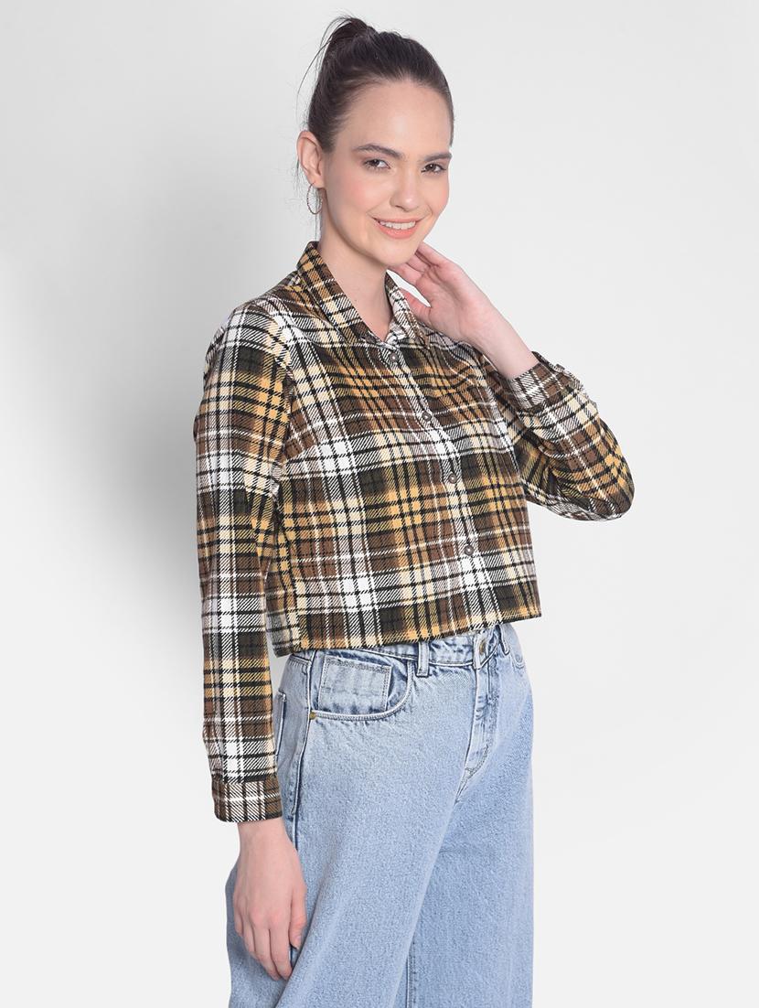 brown cotton crop shirt - 21248093 - Standard Image - 1