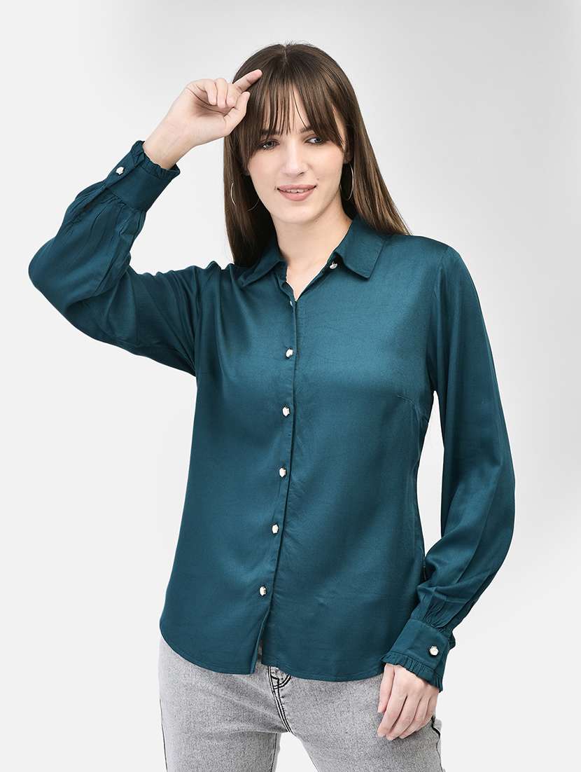 green viscose regular shirt - 21248095 -  Zoom Image - 0