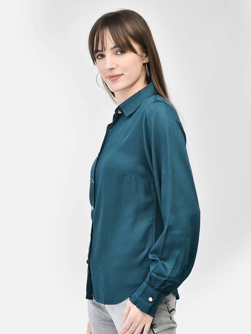 green viscose regular shirt - 21248095 -  Standard Image - 1