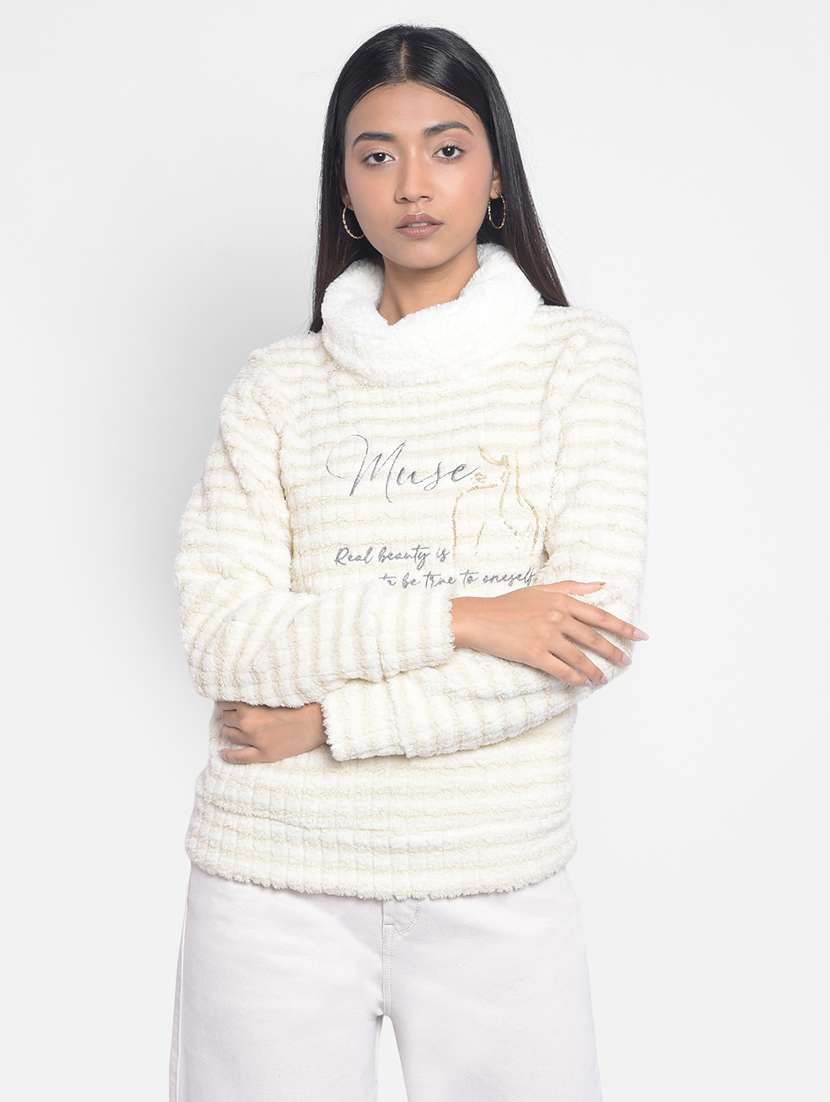 white polyester front print sweatshirt