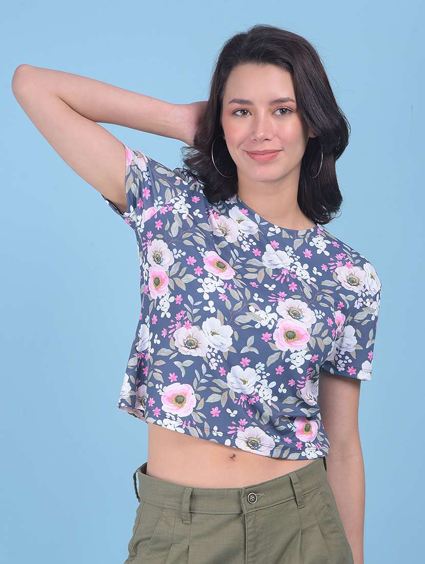 blue polyester crop t-shirt