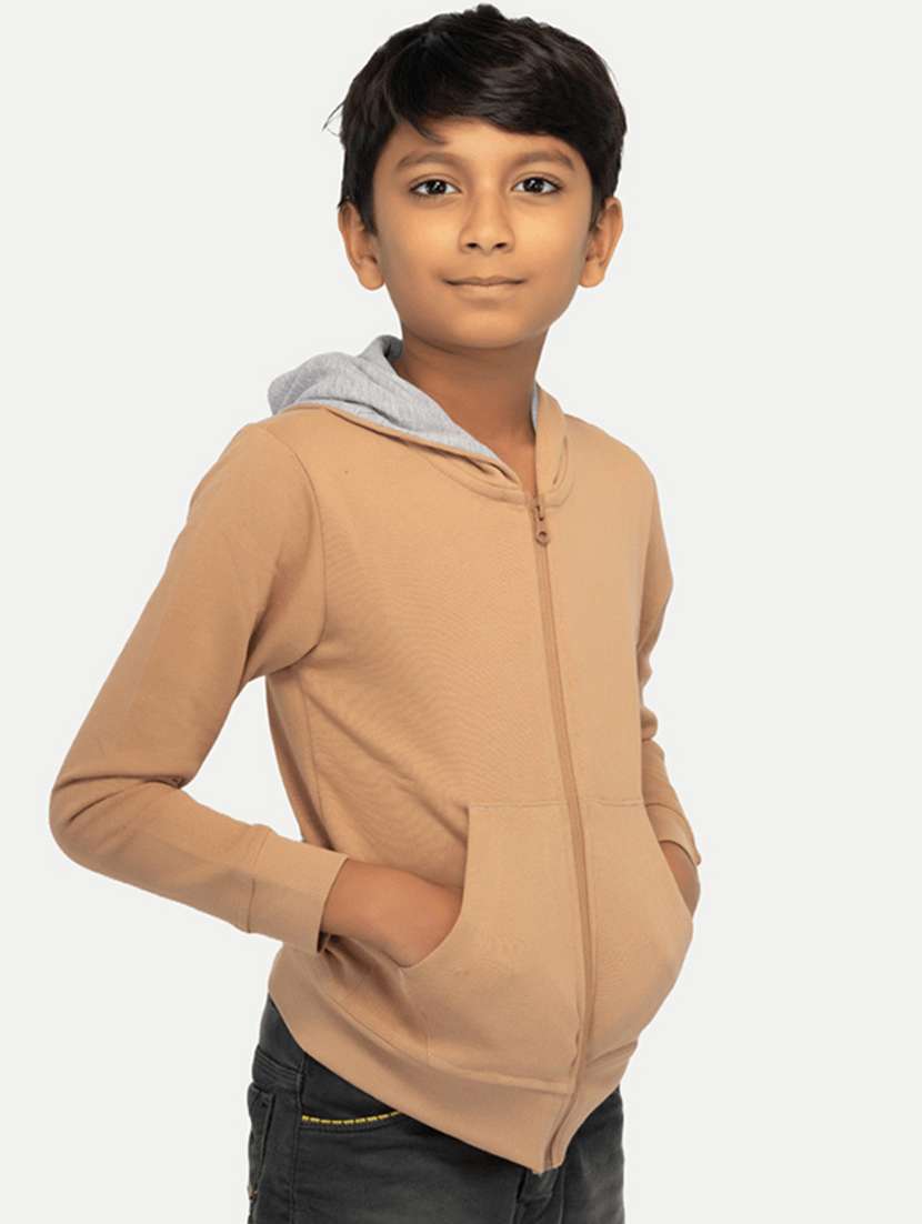 boys solid zipper hooded sweatshirt