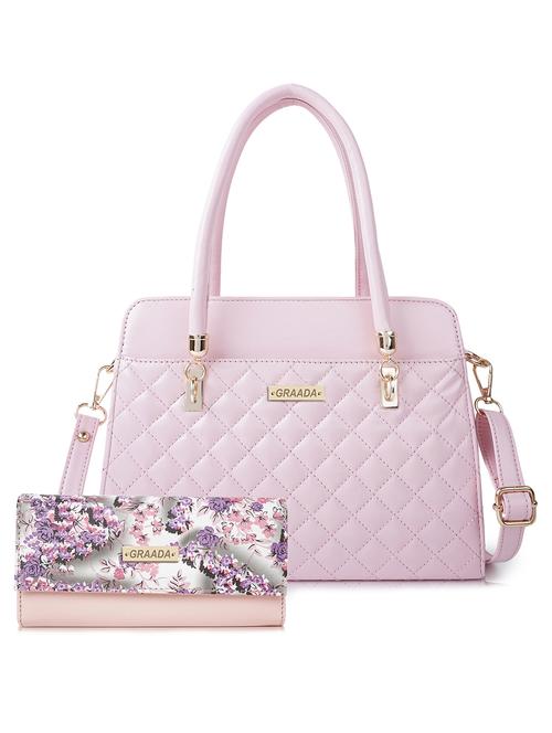 pink leatherette (pu) combo handbag - 21248612 - Standard Image - 0