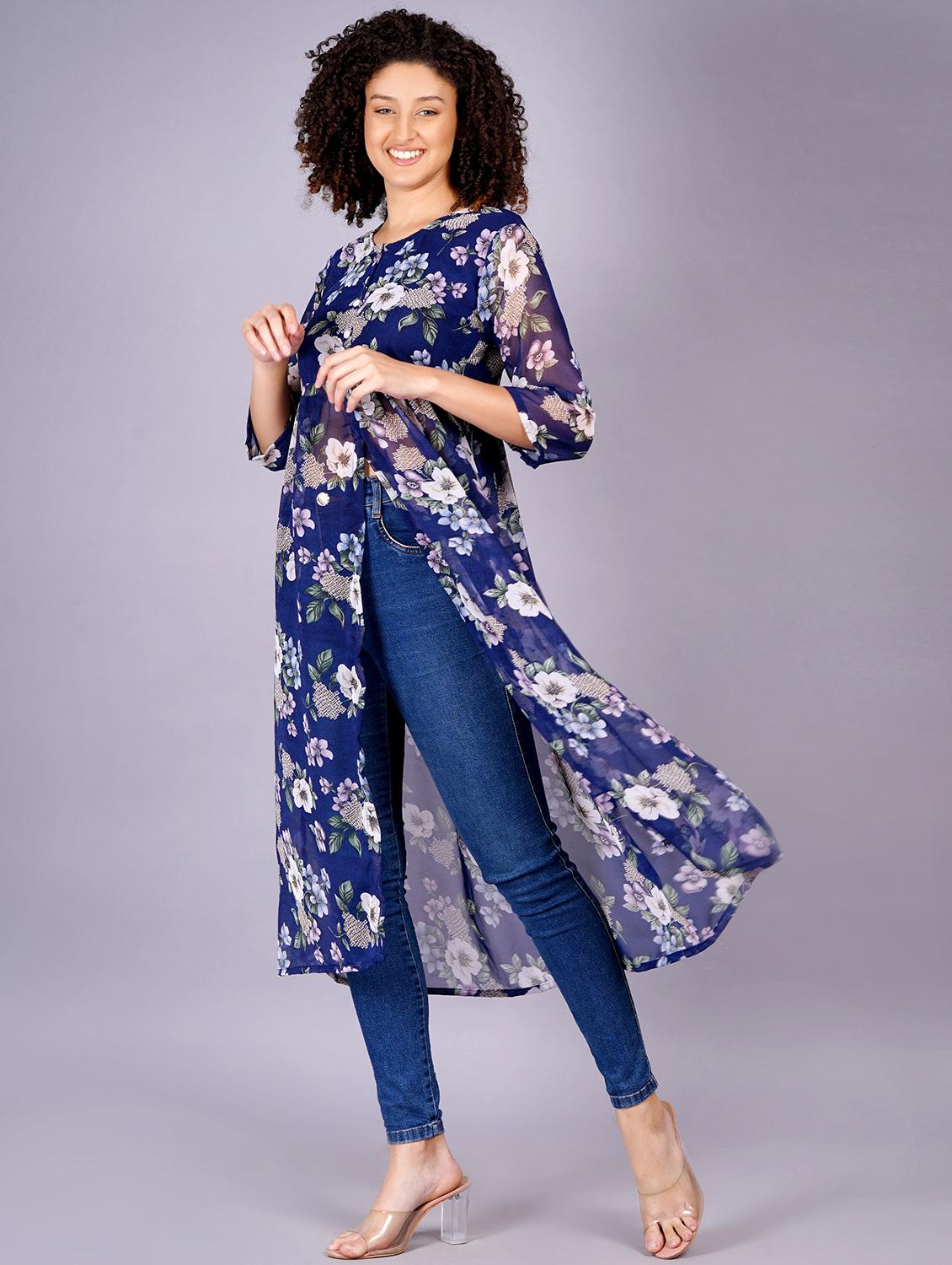 blue georgette a-line tunic - 21248844 -  Standard Image - 1