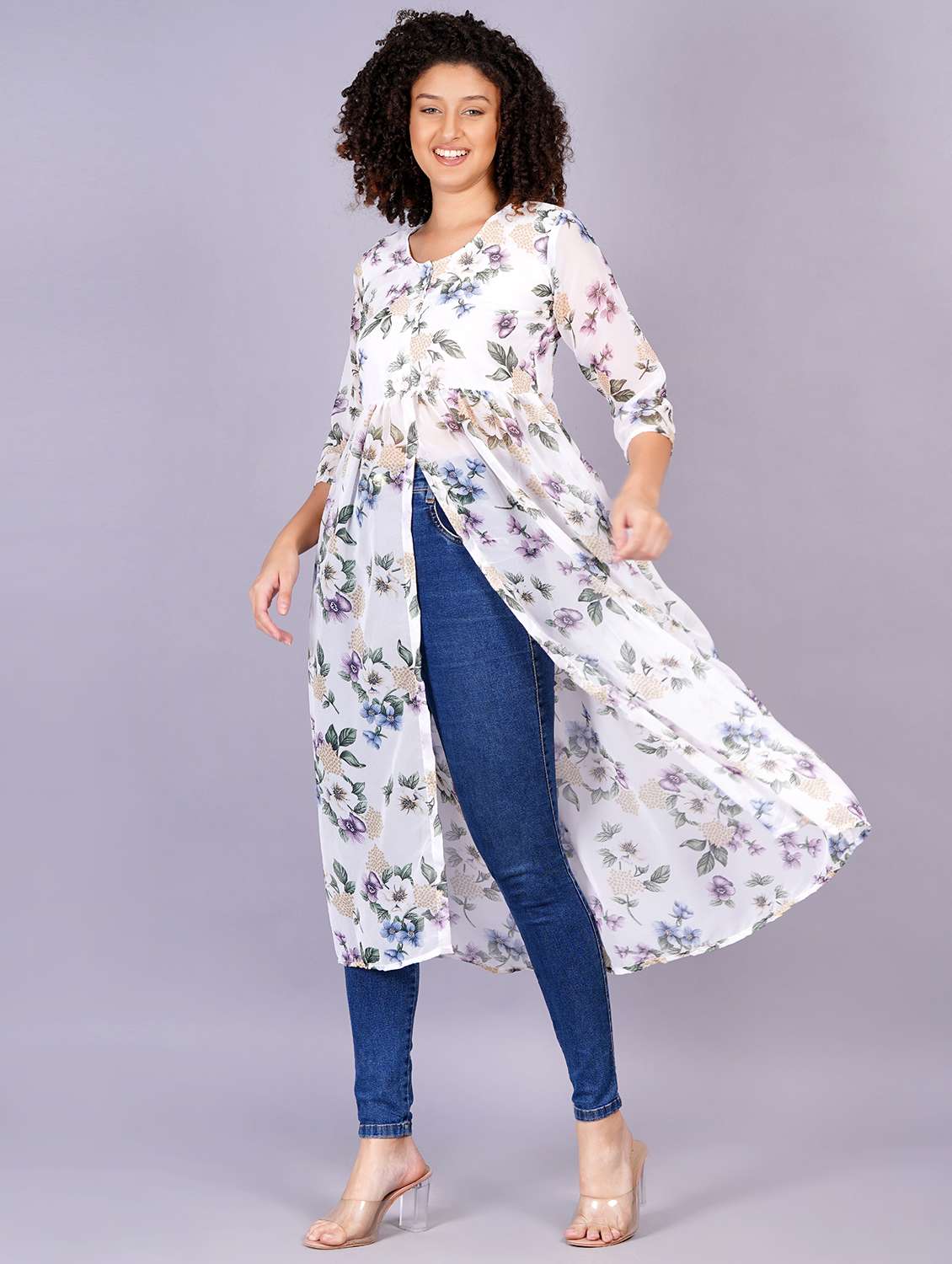 white georgette a-line tunic