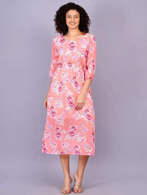 peach georgette fit & flare dress - 21248847 - Standard Image - 0