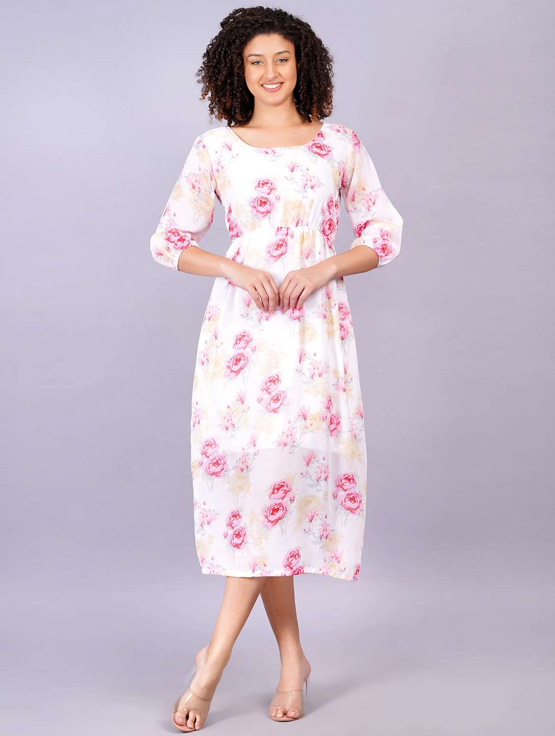 white georgette fit & flare dress - 21248849 - Zoom Image - 0