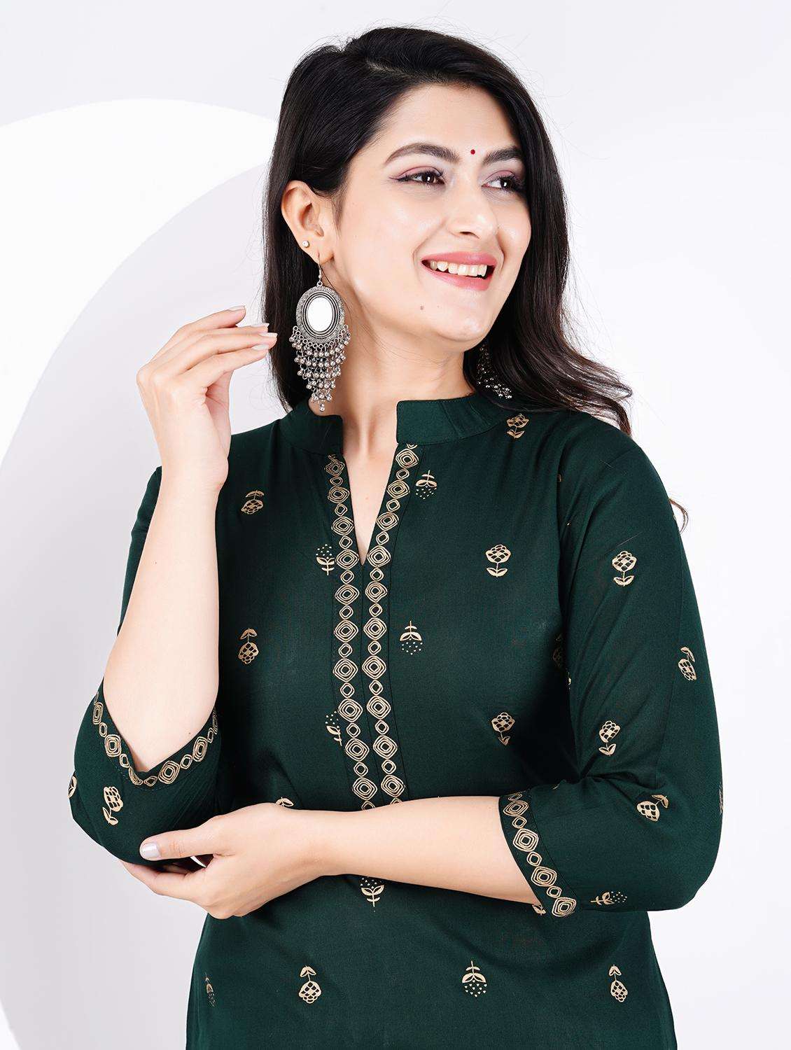 women bottle green kurta palazzo set  - 21249074 -  Standard Image - 1