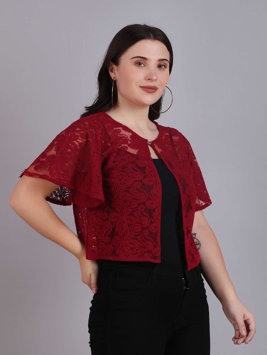 maroon lace regular shrug - 21249250 - Standard Image - 1