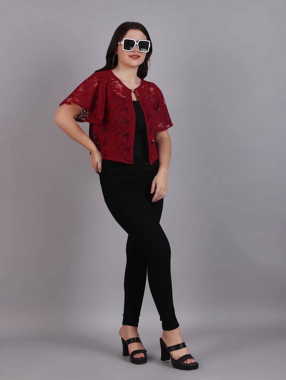 maroon lace regular shrug - 21249250 - Standard Image - 4