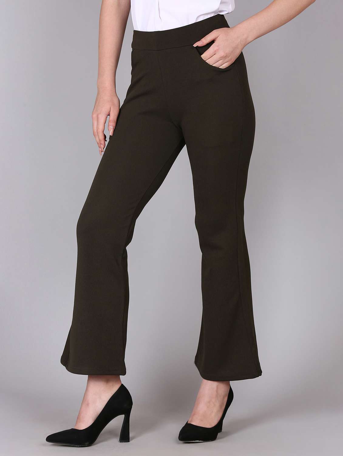 women high rise solid bootcut trouser - 21249282 -  Standard Image - 1