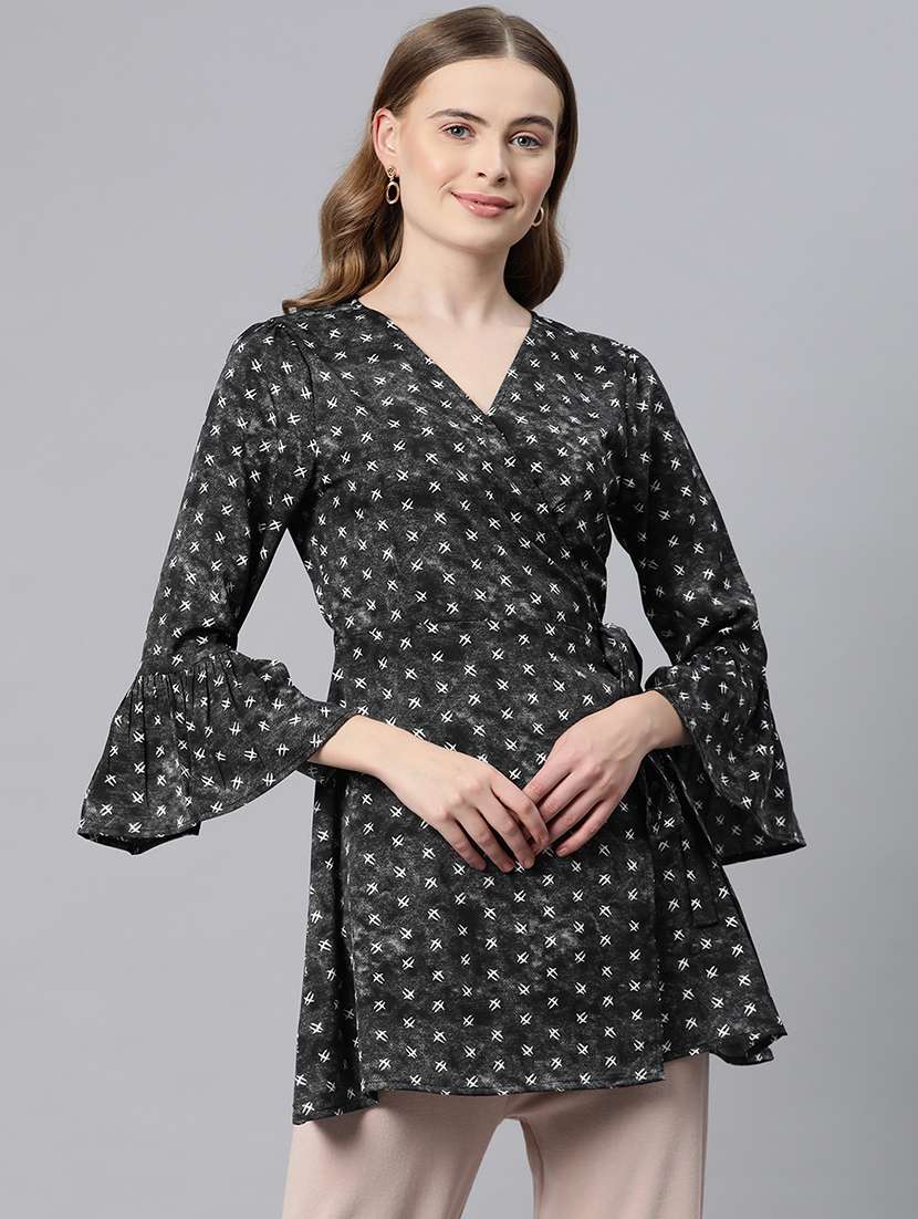 black poly crepe wrap top