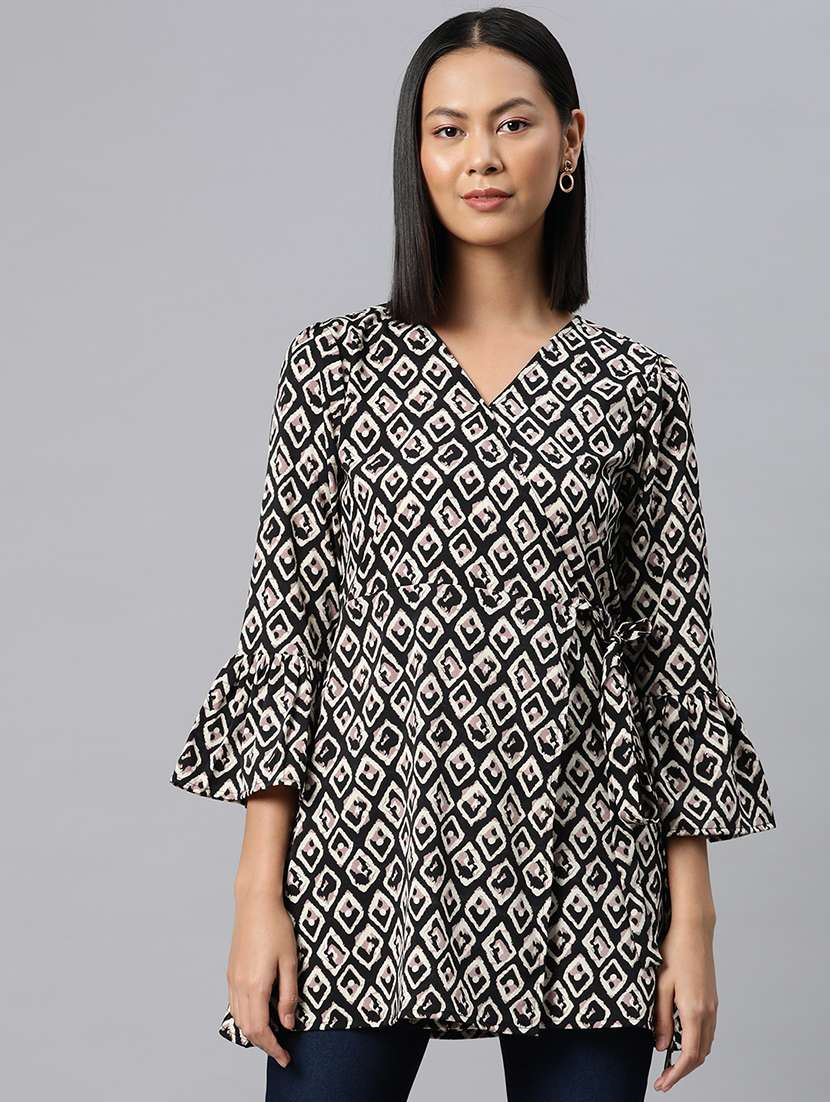 black poly crepe wrap top