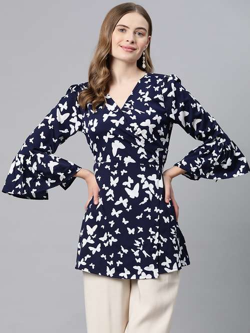 navy blue poly crepe wrap top - 21249307 -  Standard Image - 0