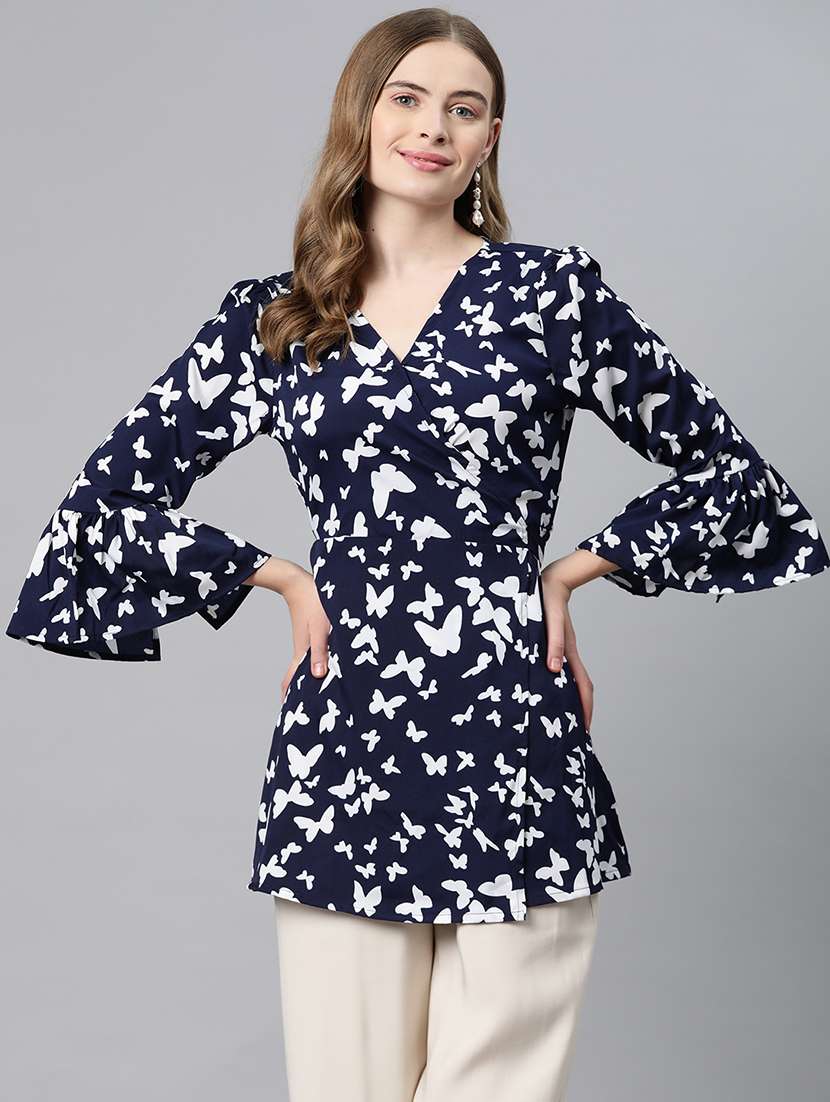 navy blue poly crepe wrap top - 21249307 -  Zoom Image - 0