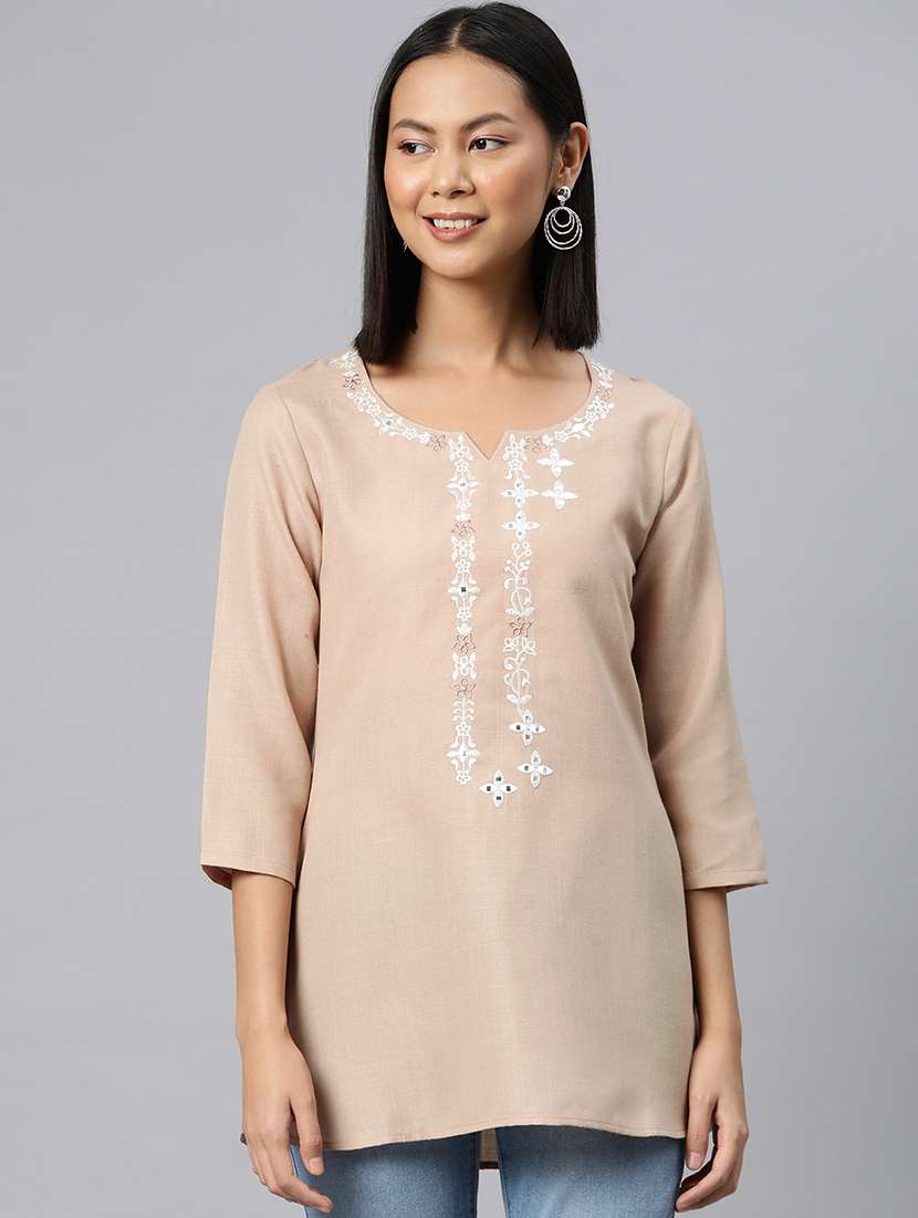 beige cotton regular kurti