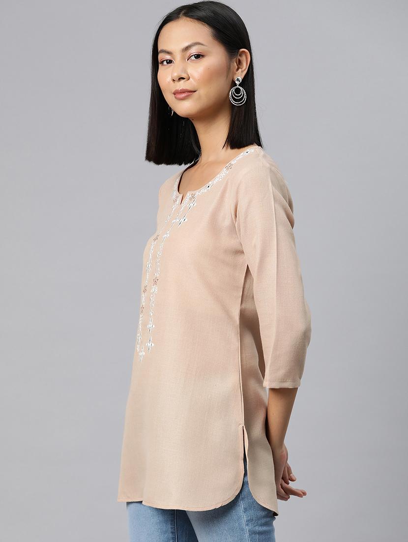 beige cotton regular kurti - 21249308 - Standard Image - 1