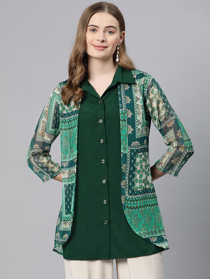 green poly crepe top - 21249311 - Zoom Image - 0