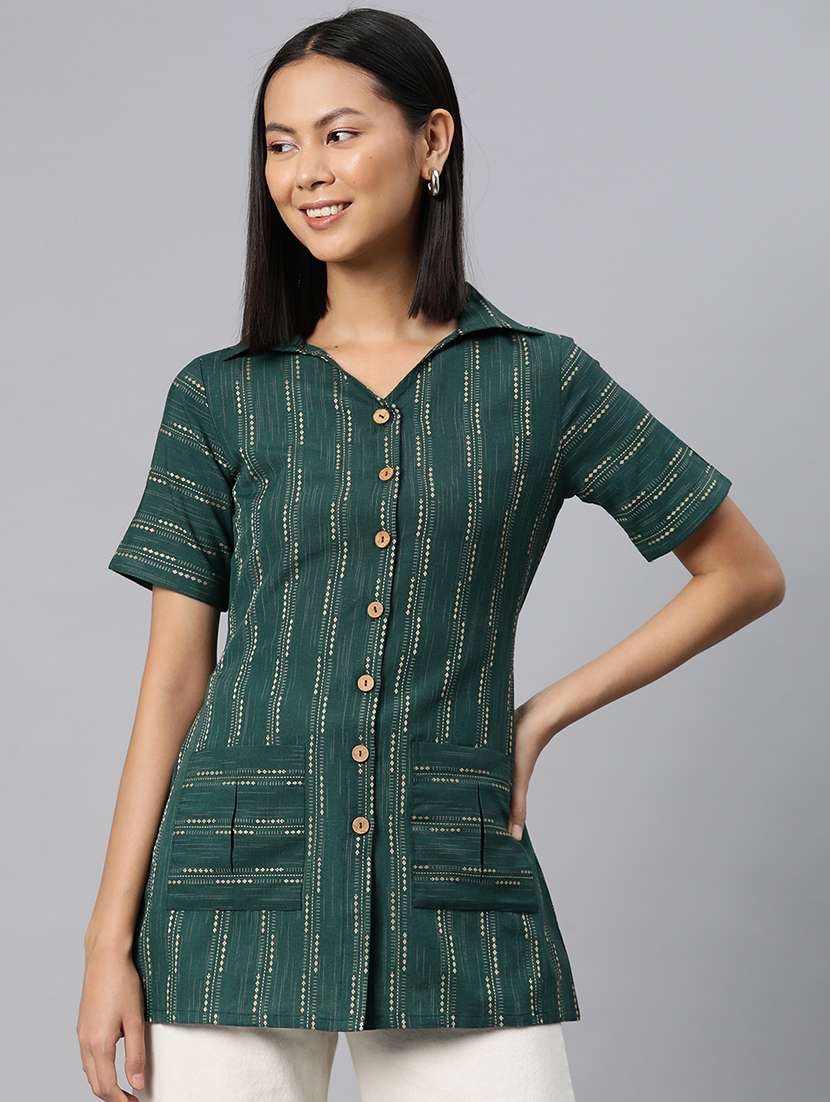 green cotton regular top